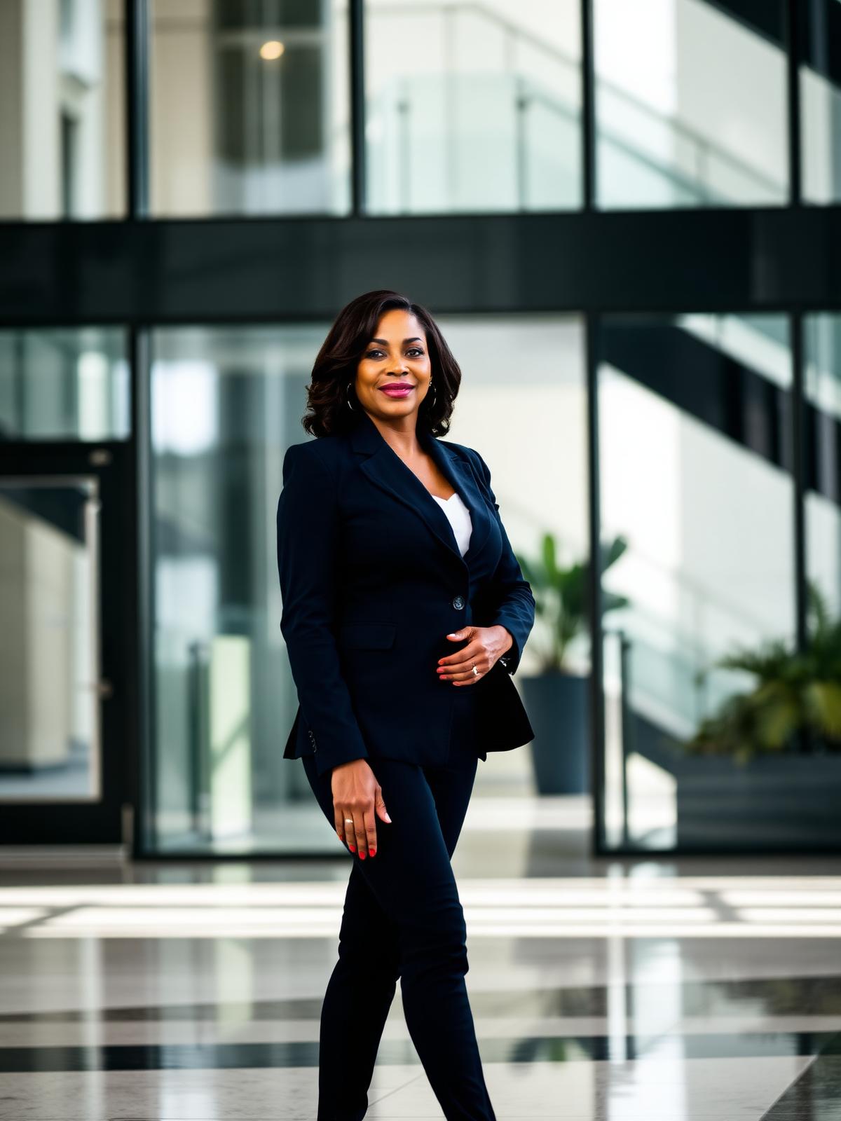 Executive leader in modern corporate lobby